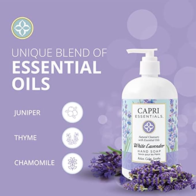 Capri Essentials NATURAL HAND SOAP WITH ESSENTIAL OILS - WHITE LAVENDER, 16 OZ. - Image 2